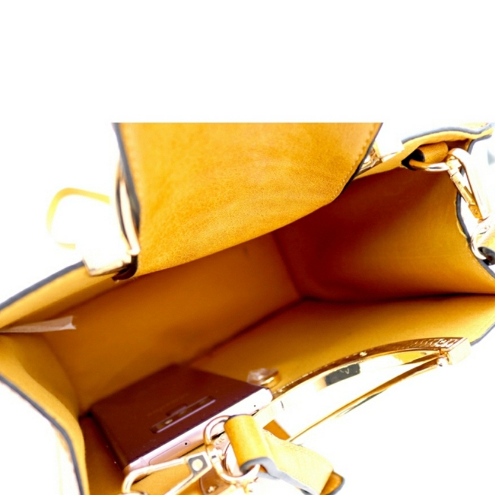 Metal Round Handle Accent 2 in1 Structured Satchel - Picture 3 of 6